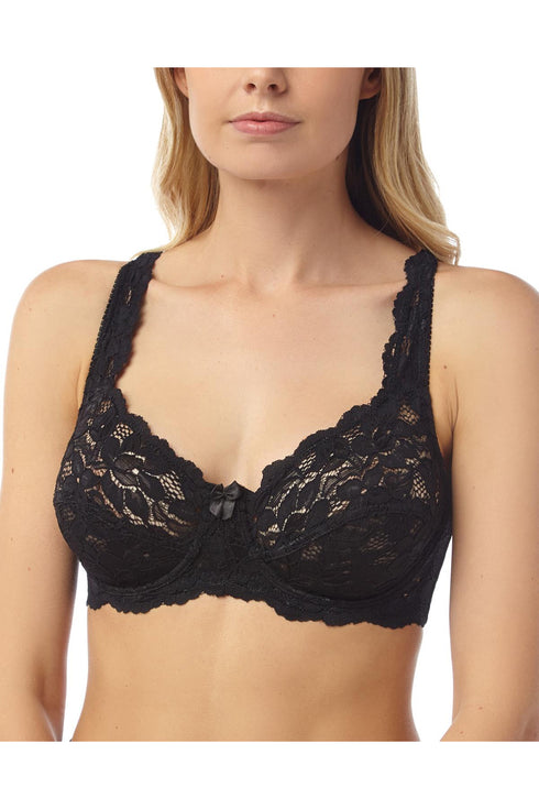 Women Black Lace Full Cup Underwired Non Padded Bra