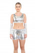 Crazy Chick Adult Shiny Metallic Silver Crop Top