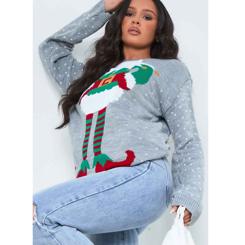 Grey Elf Knitted Christmas Jumper