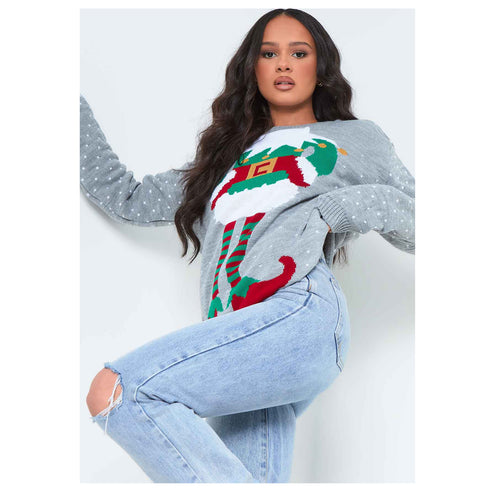 Grey Elf Knitted Christmas Jumper