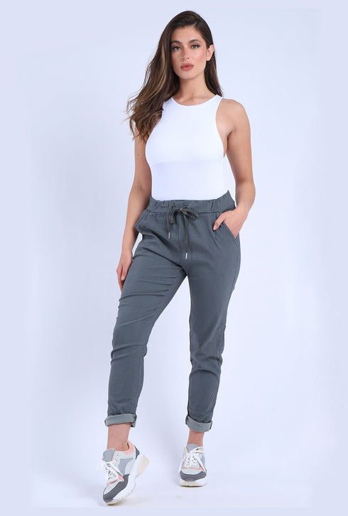 Women Plain Italian Magic Pant Summer Trousers